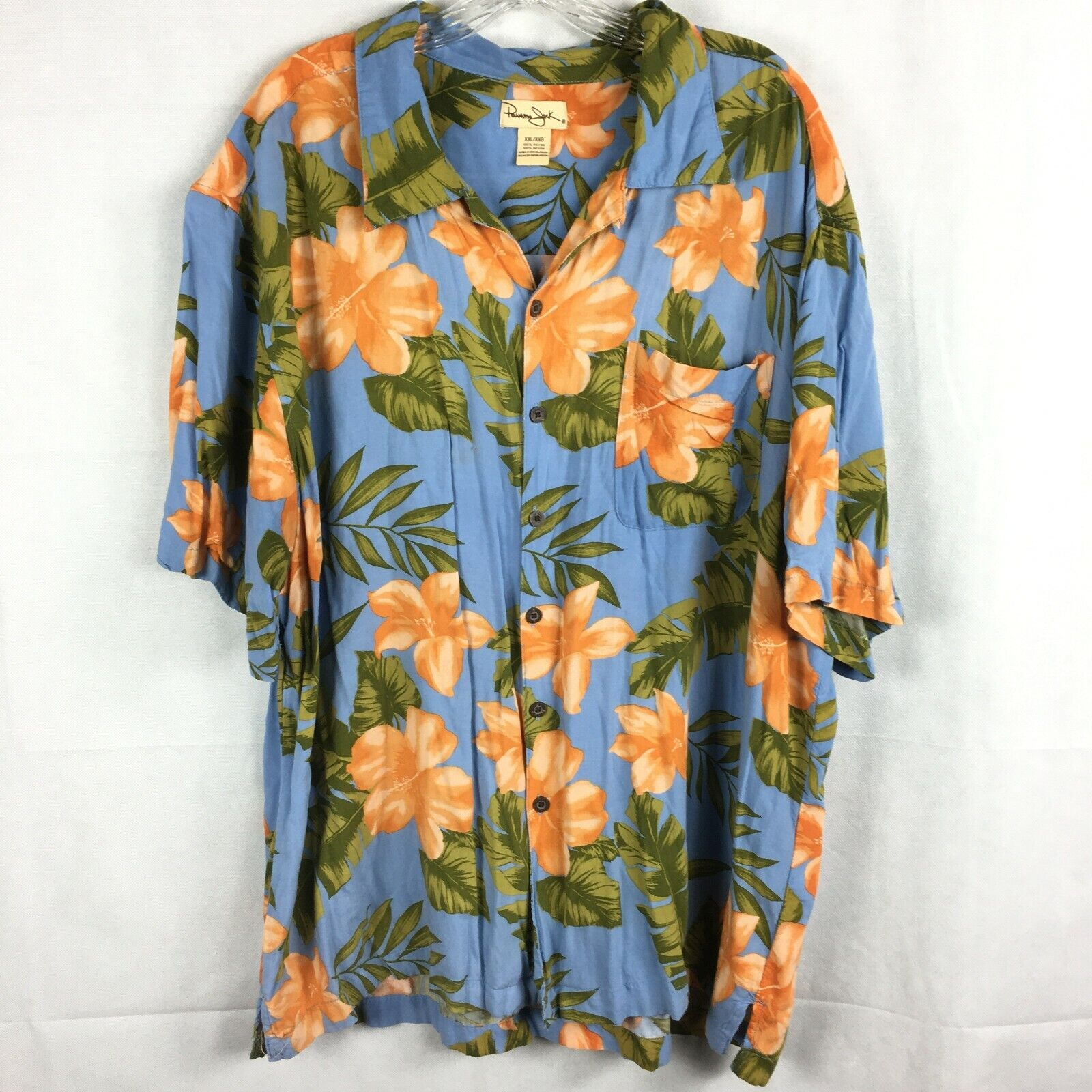 Panama Jack Shirt Men Sz Xxl Blue Orange Tropical Floral Short Sleeve Button Up